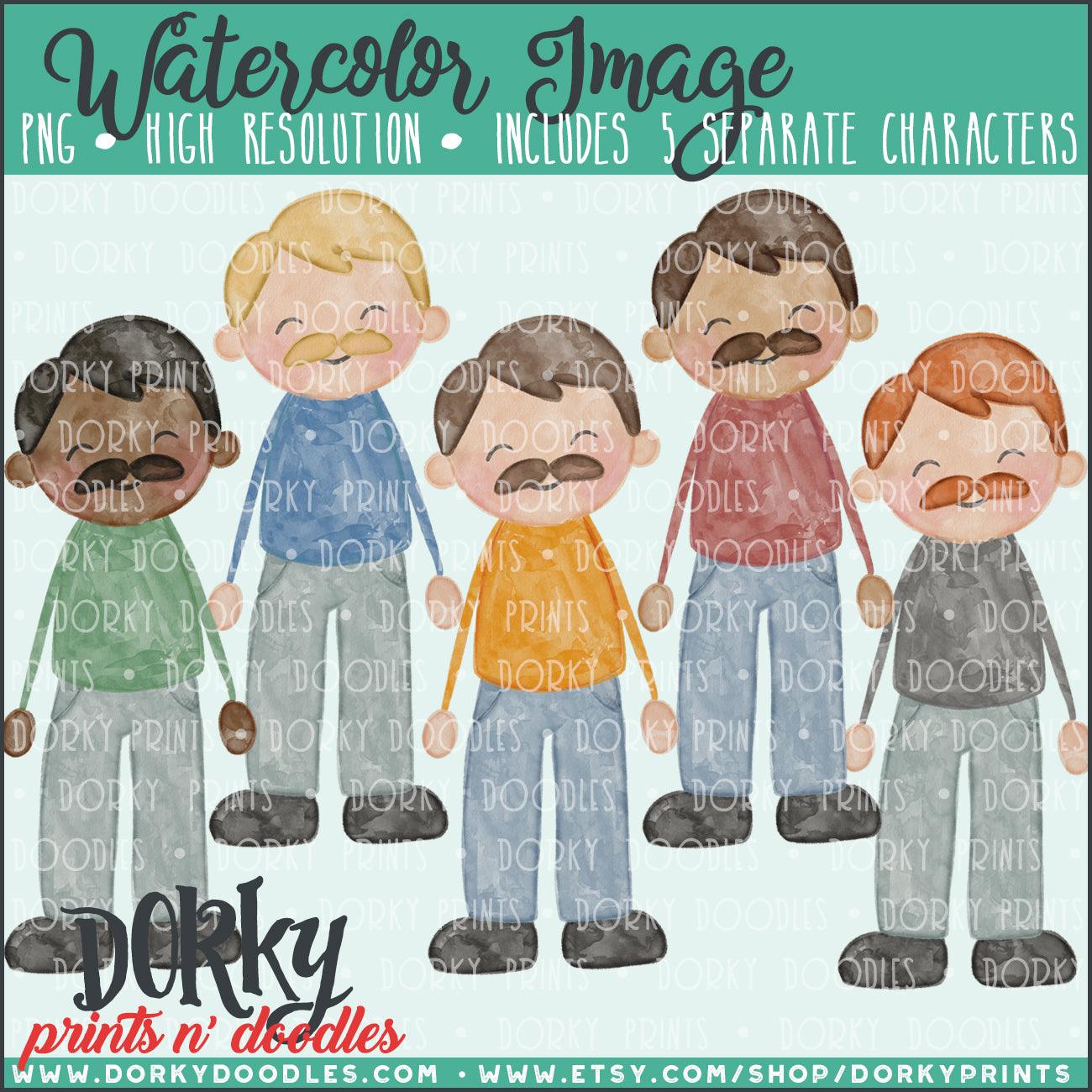 Family Watercolor PNG Alternate Mustache Men