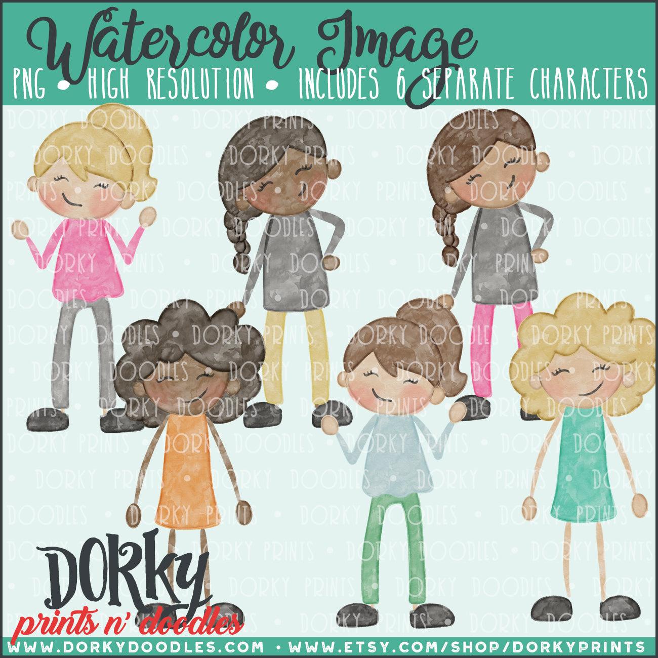 Family Watercolor PNG Alternate Teen Girls