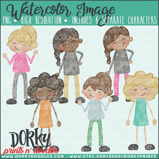 Family Watercolor PNG Alternate Teen Girls