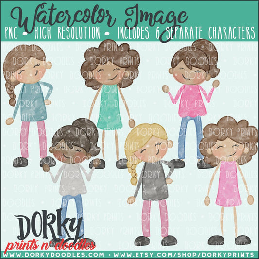 Family Watercolor PNG Alternate Teen Girls