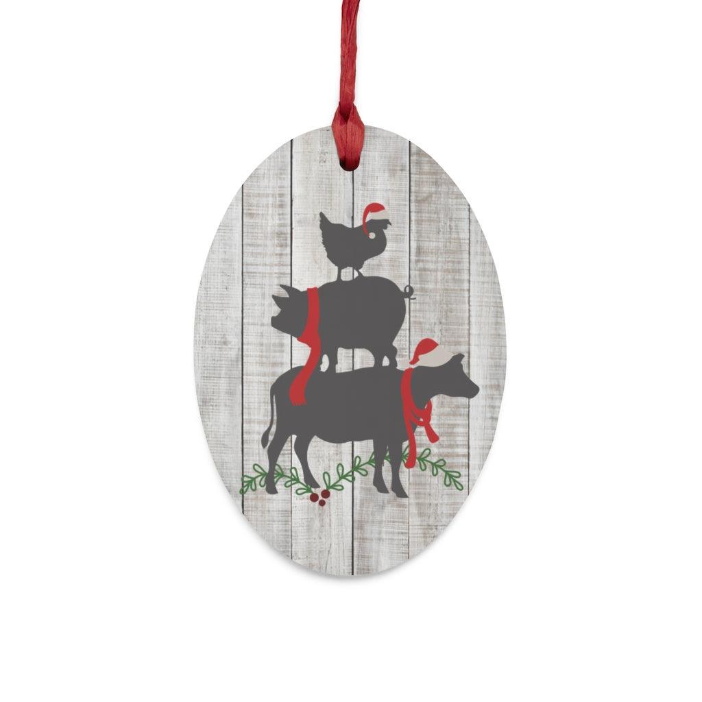 Farmhouse Animal Stack Wooden Christmas Ornament