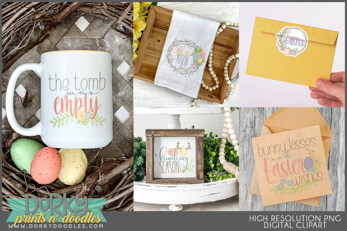 Farmhouse Easter Phrases Spring Clipart - Dorky Doodles