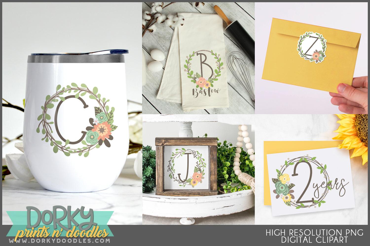 Farmhouse Wreath Alphabet Clipart