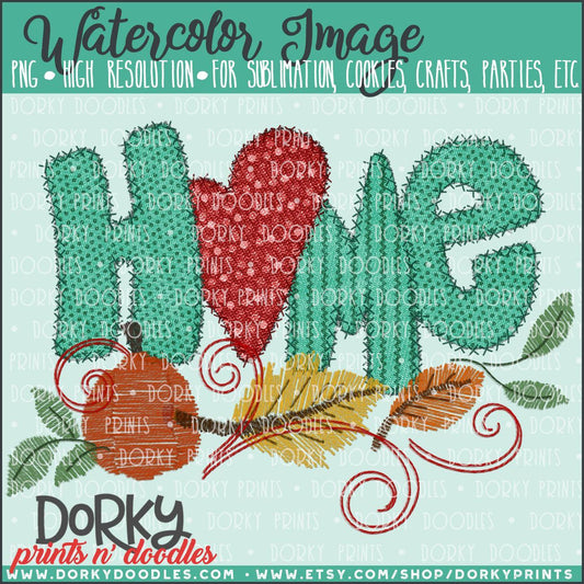 Faux Embroidery "Home" Watercolor PNG