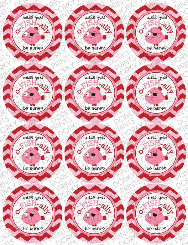 Fish Valentine Circle Tags Holiday Printables