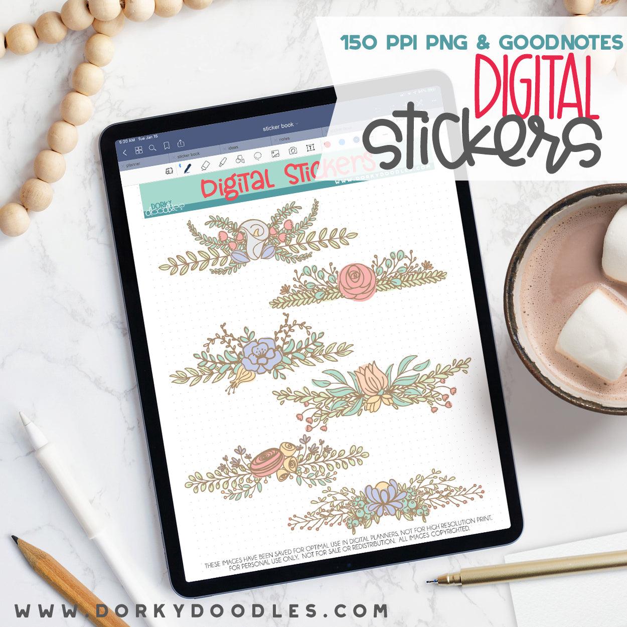 Floral Borders Digital Planner Stickers - Dorky Doodles