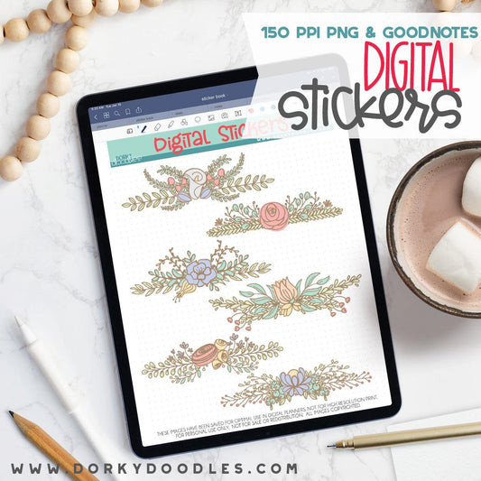 Floral Borders Digital Planner Stickers - Dorky Doodles