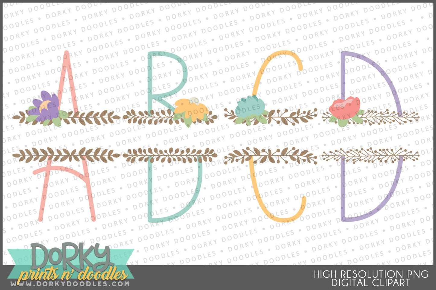 Floral Edge Split Alphabet Clipart