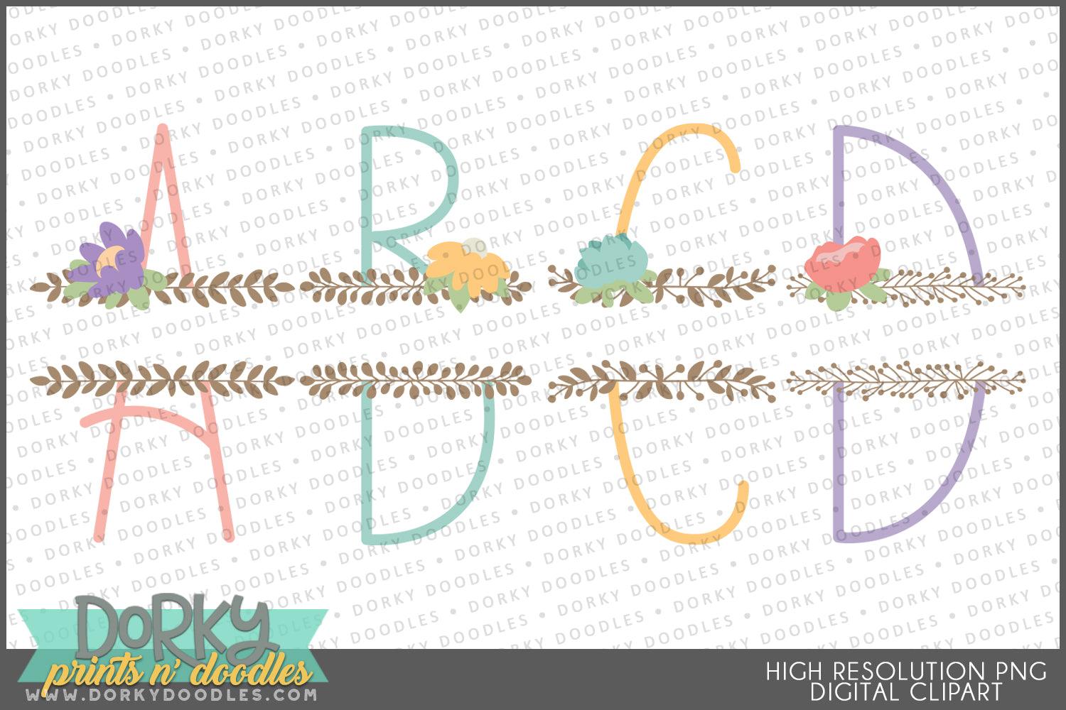 Floral Edge Split Alphabet Clipart
