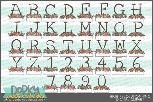 Floral Monogram Alphabet Clipart - Dorky Doodles