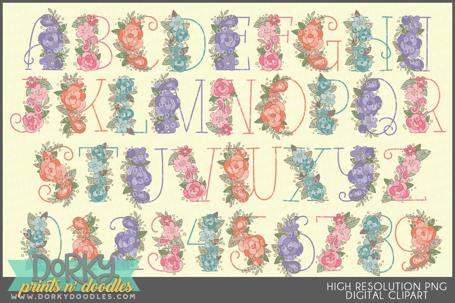 Floral Sides Alphabet Clipart