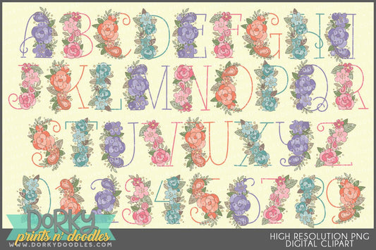 Floral Sides Alphabet Clipart