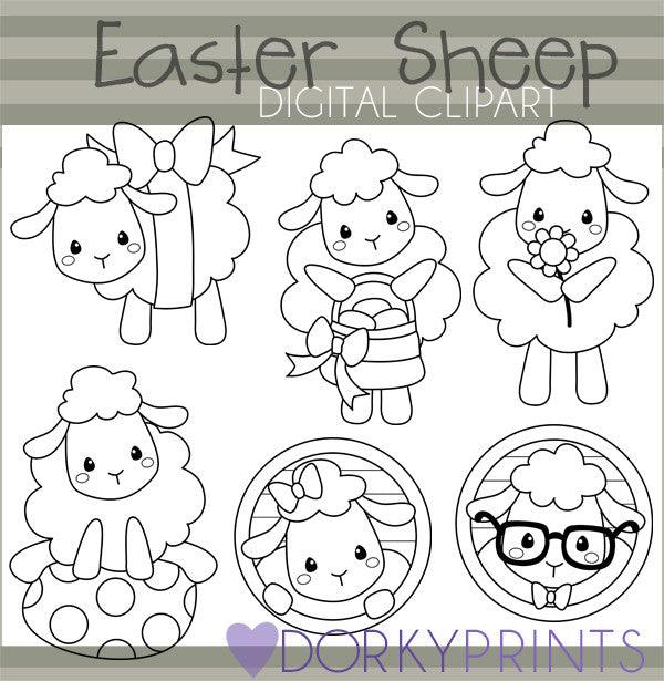 Fluffy Sheep Black Line Spring Clipart