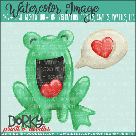 Frog Valentine's Day Watercolor PNG