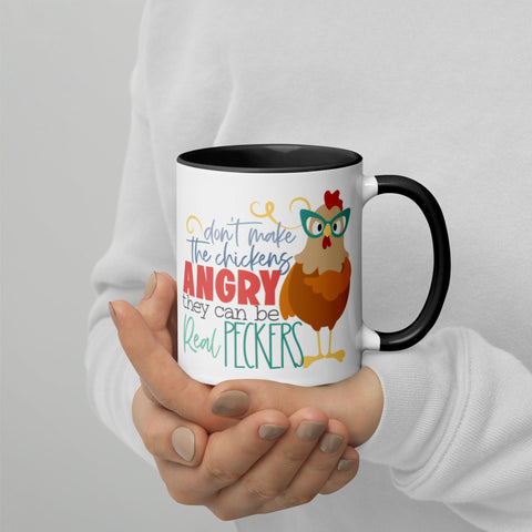 Funny Angry Chicken Mug with Color Inside - Dorky Doodles