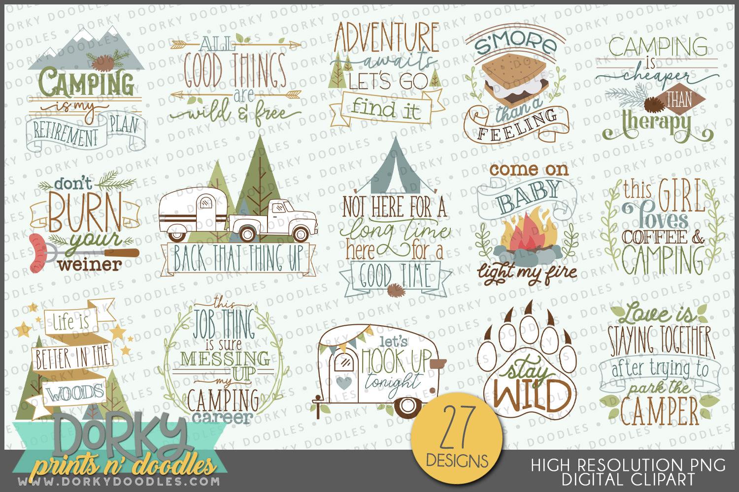 Funny Camping Sayings Clipart - Dorky Doodles