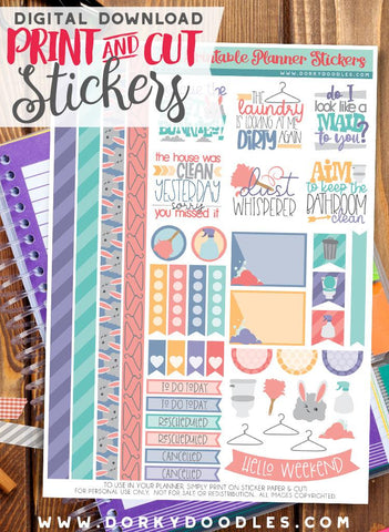 Funny Chore Print and Cut Planner Stickers