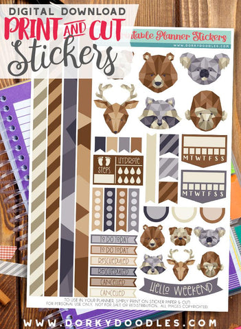 Geometric Animals Print and Cut Planner Stickers