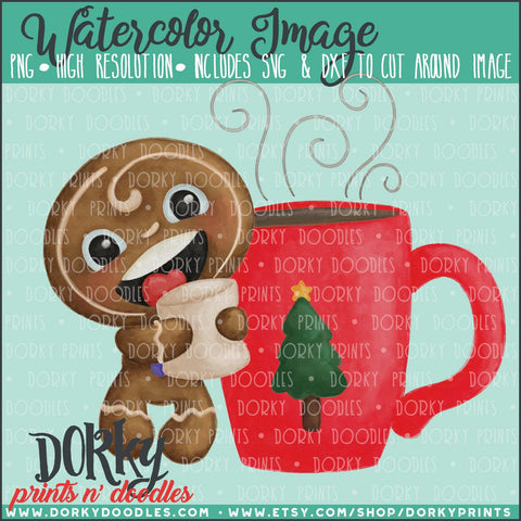 Gingerbread Man and Hot Chocolate Watercolor PNG