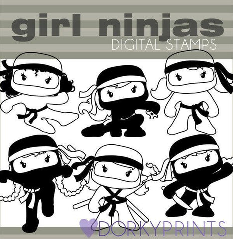 Girl Ninja Black Line Hero Clipart