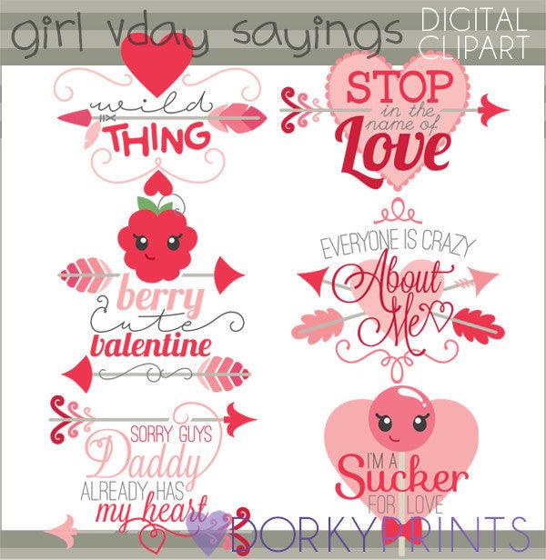 Valentine's Day Sayings Digital Clip Art Set- Color And Black Line