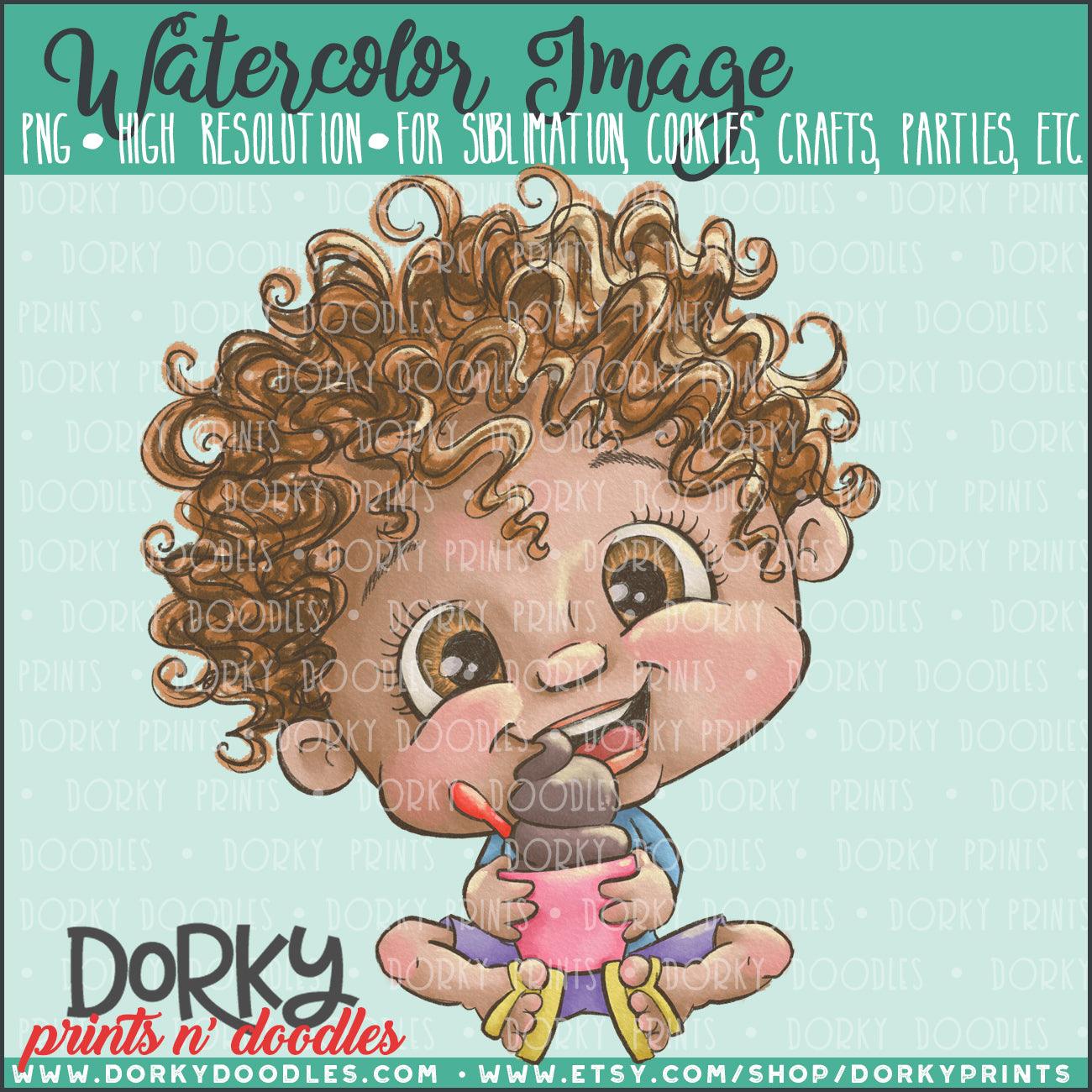 Girl with Ice Cream Watercolor PNG