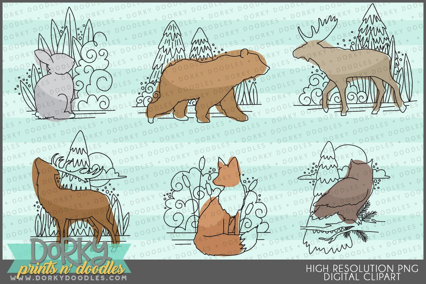 Hand Drawn Forest Animals Clipart - Dorky Doodles