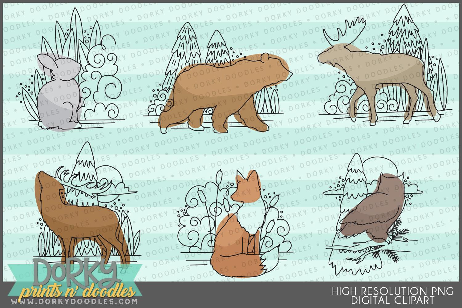 Hand Drawn Forest Animals Clipart - Dorky Doodles