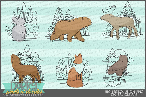 Hand Drawn Forest Animals Clipart - Dorky Doodles