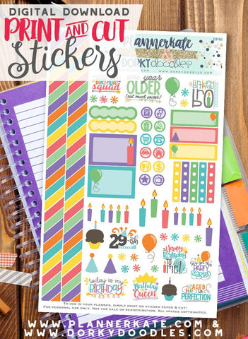 Happy Birthday Print and Cut Planner Stickers