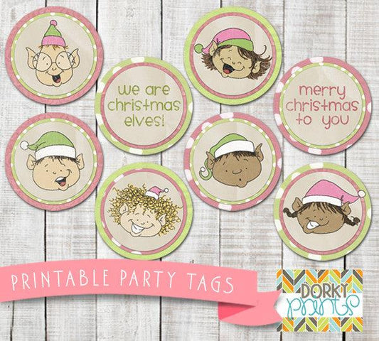 Happy Christmas Elf Circle Tags Holiday Printables