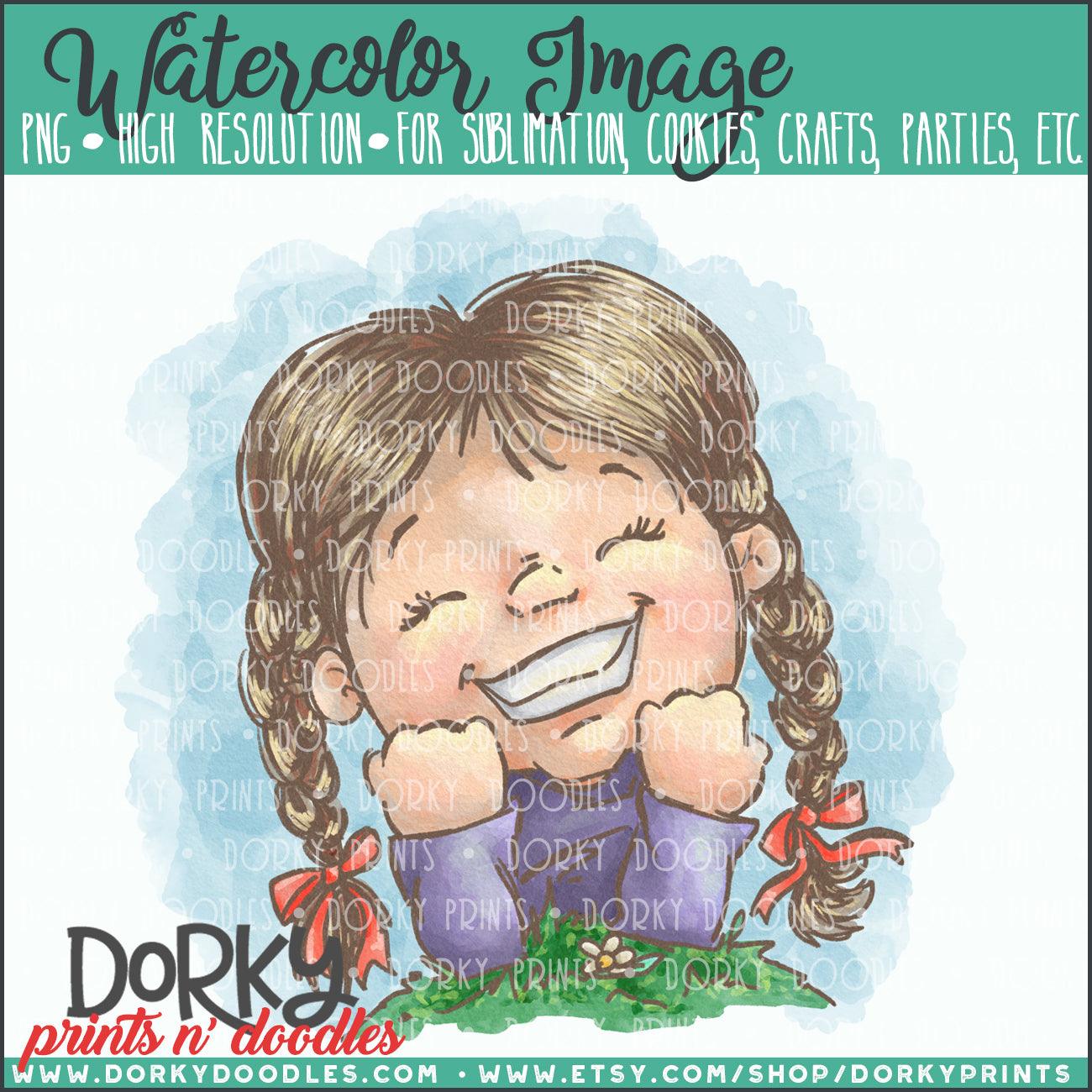 Happy Flower Girl Watercolor PNG