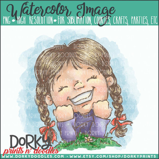 Happy Flower Girl Watercolor PNG