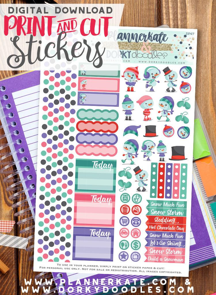 Happy Snowman Print and Cut Planner Stickers