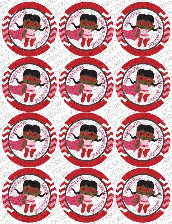 Hero Girl Valentine Circle Tags Holiday Printables