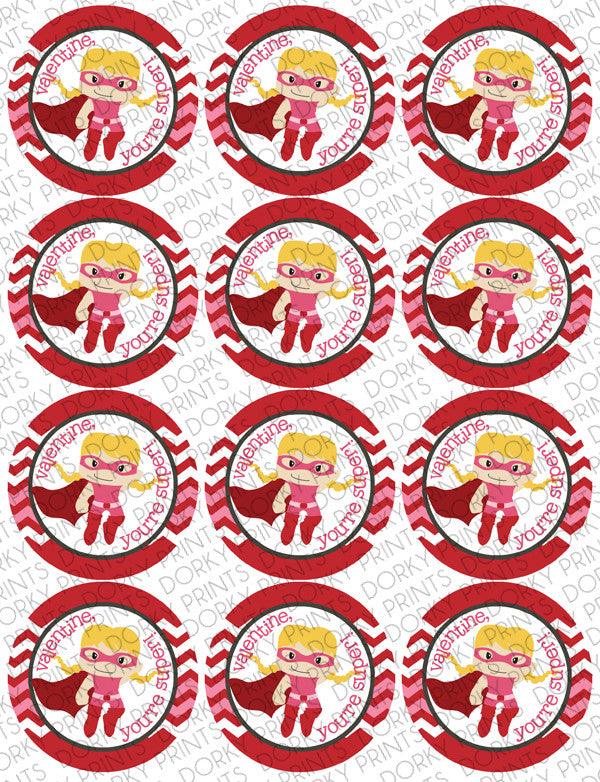 Hero Girl Valentine Circle Tags Holiday Printables