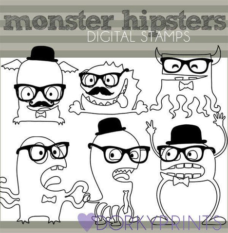 Hipster Monster Blackline Sci-fi Clipart