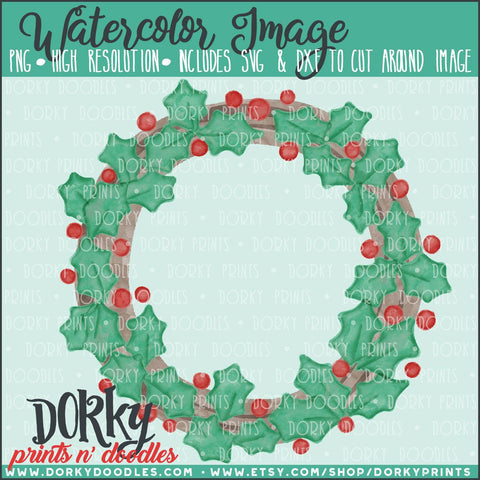 Holly Wreath Watercolor PNG