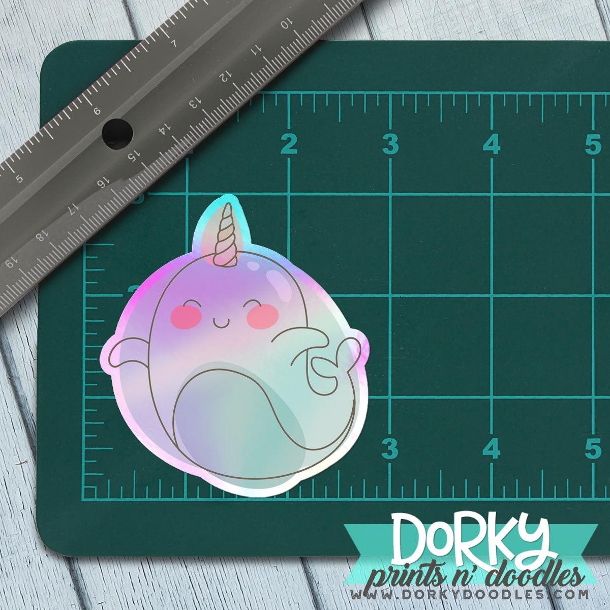 Holographic Narwhal Large Waterproof Sticker - Dorky Doodles