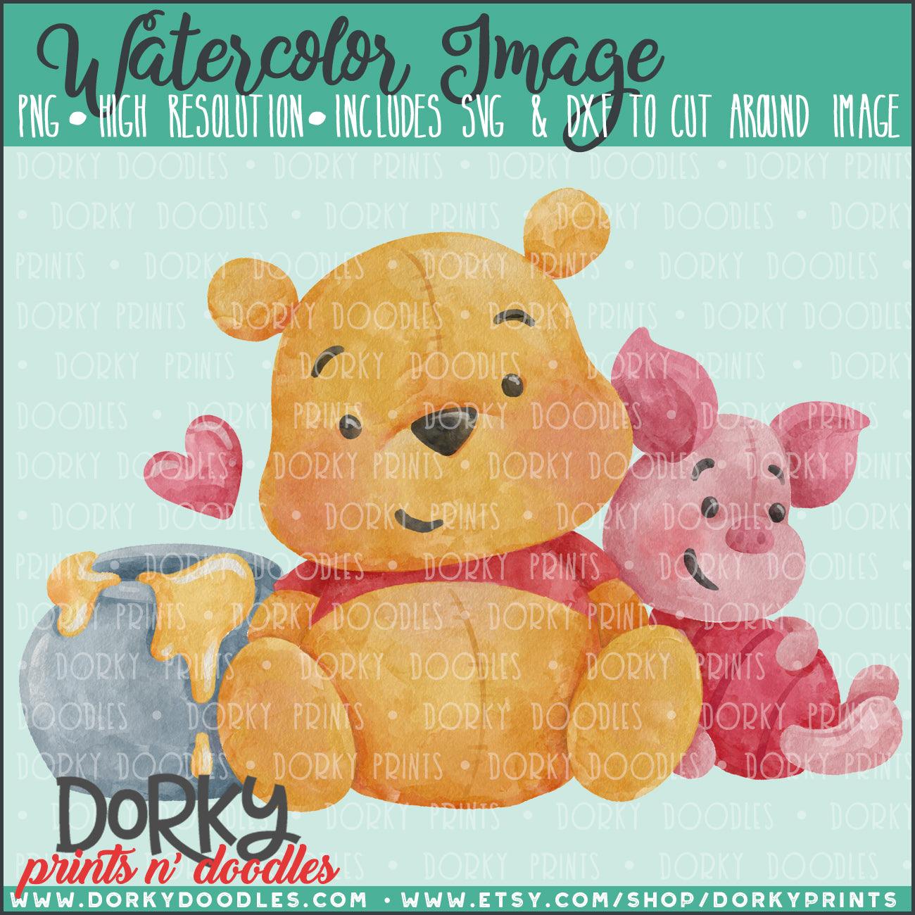 Honey Bear and Piglet Watercolor PNG