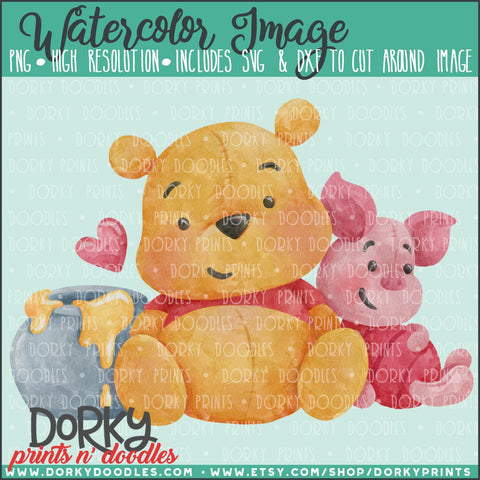 Honey Bear and Piglet Watercolor PNG