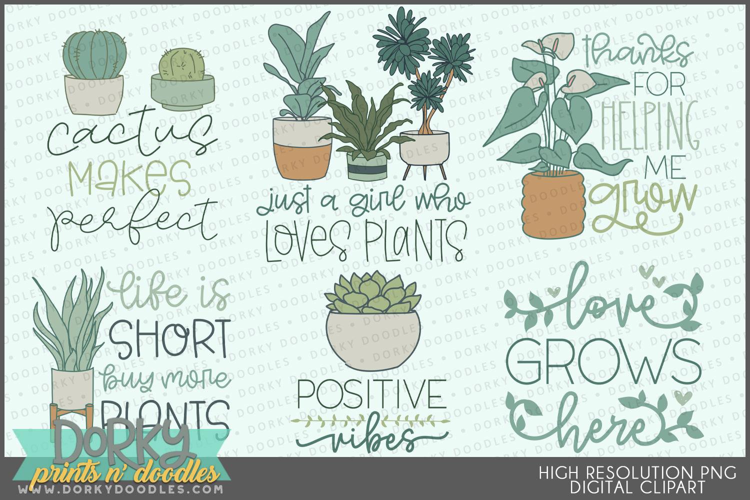 house plant doodles Huge Bundle of 36 House Plant Sayings Clipart