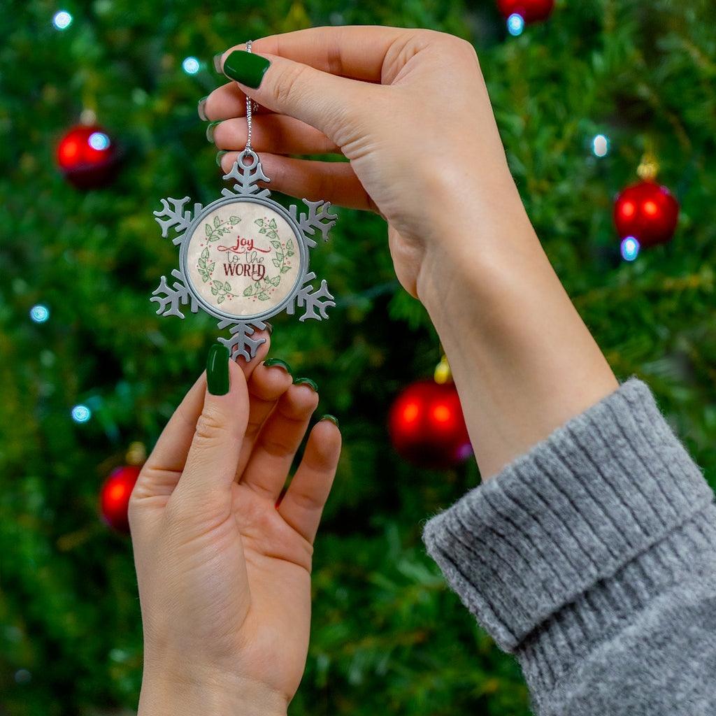 Joy to the World Pewter Snowflake Ornament