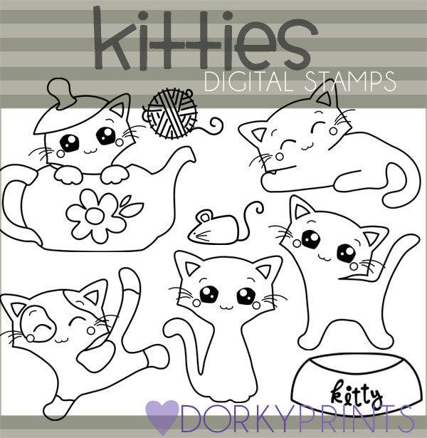 Kitty Black Line Animals Clipart