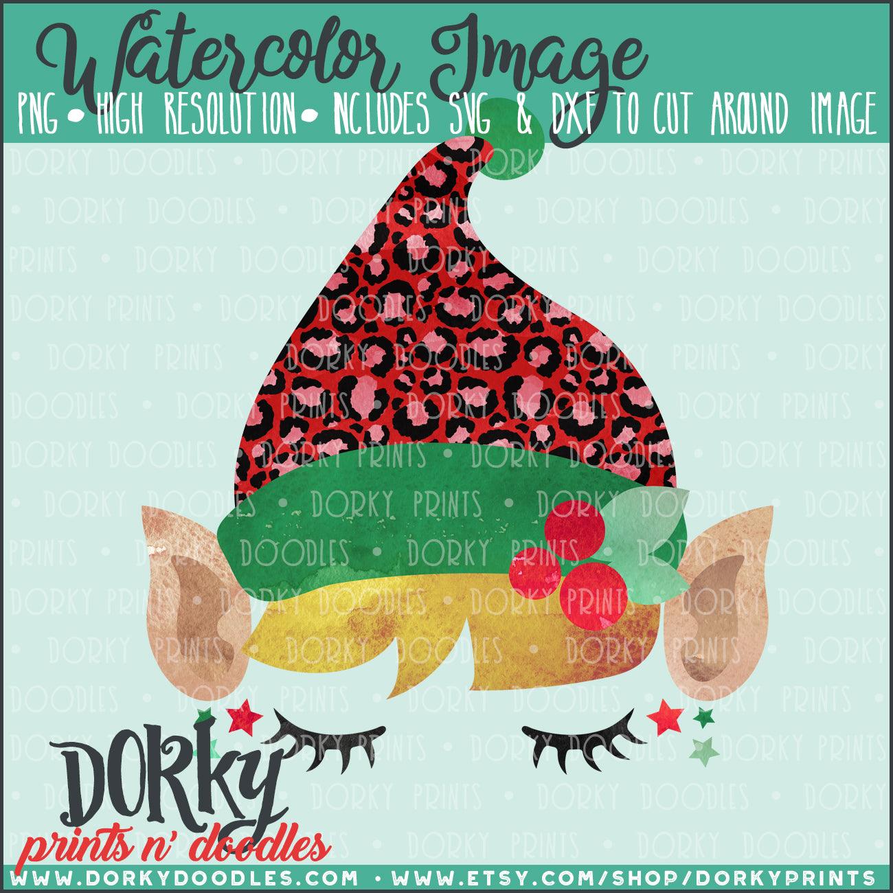 Leopard Print Christmas Elf Watercolor PNG