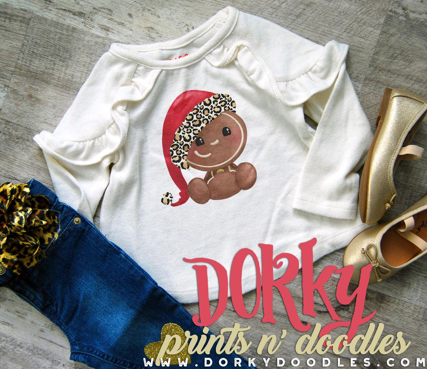 Leopard Print Christmas Gingerbread Baby Watercolor PNG