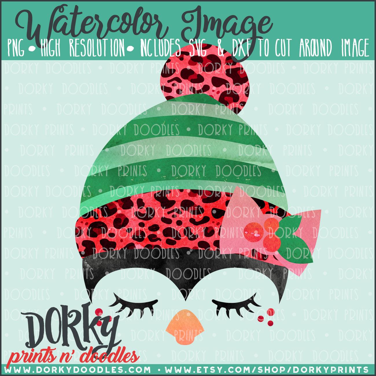 Leopard Print Christmas Penguin Watercolor PNG