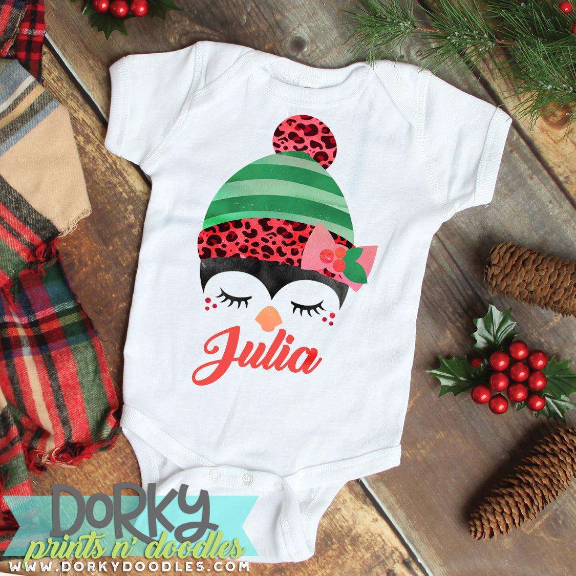Leopard Print Christmas Penguin Watercolor PNG