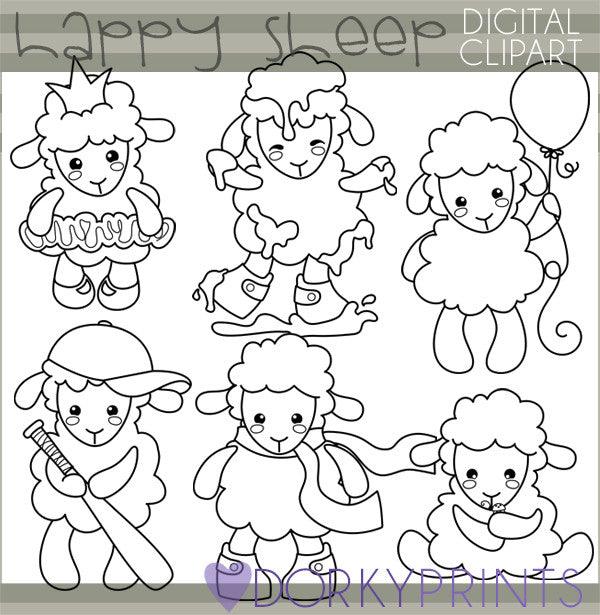 Little Lamb Blackline Spring Clipart