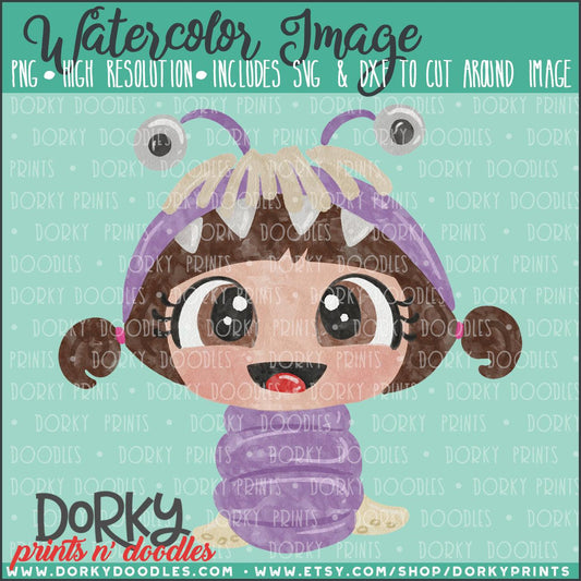 Little Monster Girl Watercolor PNG